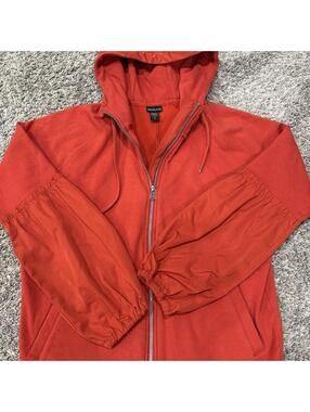 Athleta Women's Rust Orange Zip-Up Hoodie with Nylon Sleeve Panels, Size Small